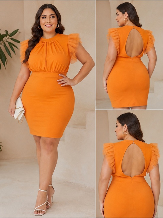 Haute Monde Dresses & Skirts - Haute Monde Orange Bodycon Dress 2X | Ruffle Tulle Sleeves | Plus Size